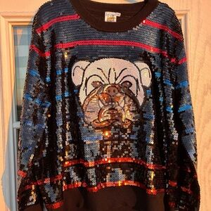 Queen Of Sparkles Sequin Bulldog Sweater - Black and Red